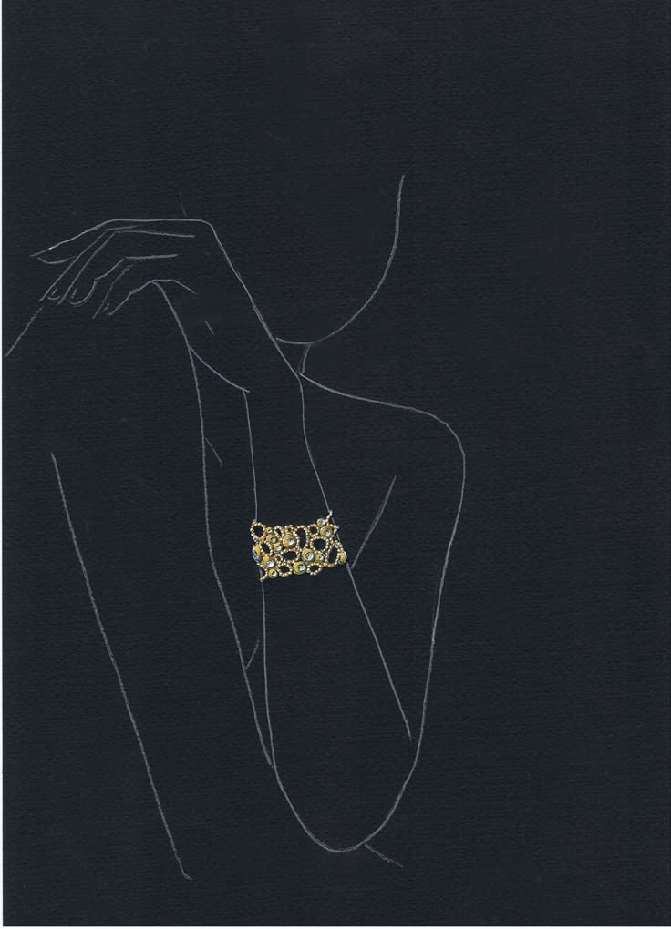 gold bracelet rendering, hand drawing by tal huberman